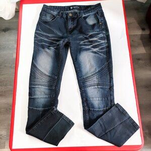 Encrypted jeans moto style indigo blue factory distressed men's size 30X32
